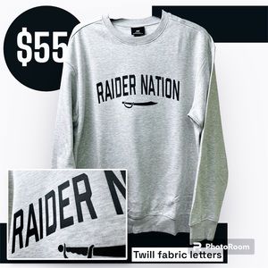 “Raider Nation” - College style sweatshirts with twill fabric lettering